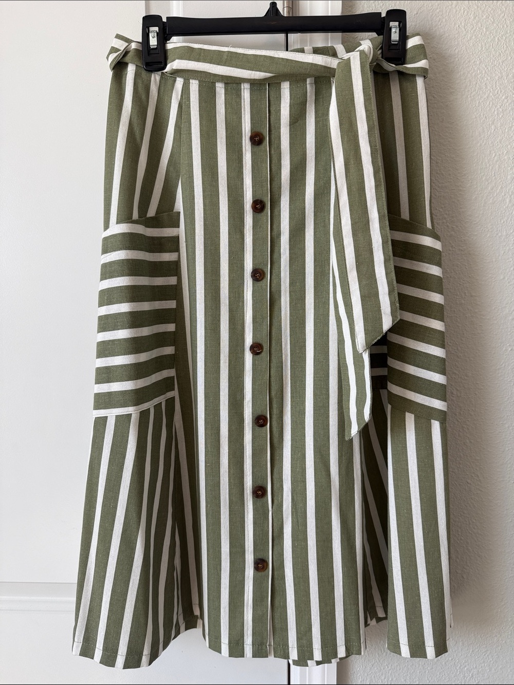 Metrowear Linen Blend Striped Midi Skirt